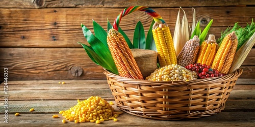 Colorful Basket of Fresh Vegetables and Varieties of Corn