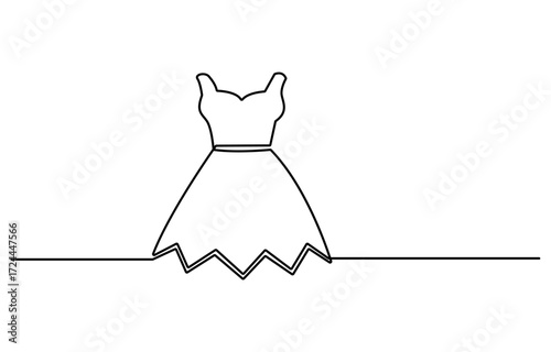 Dummy with dress. One line continuous dummy with dress. Line art fashion dress. Outline vector illustration.