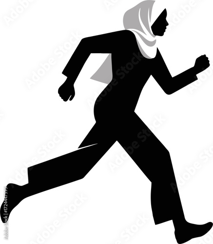 silhouette of a Muslim woman running 