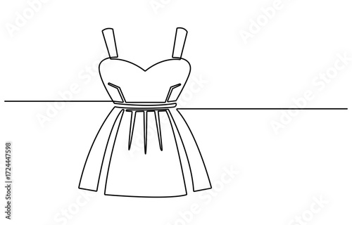 Dummy with dress. One line continuous dummy with dress. Line art fashion dress. Outline vector illustration.