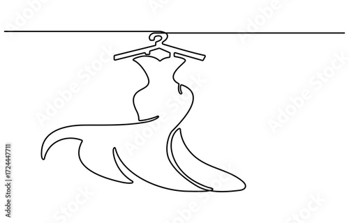 Dummy with dress. One line continuous dummy with dress. Line art fashion dress. Outline vector illustration.