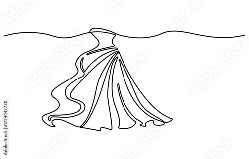 Dummy with dress. One line continuous dummy with dress. Line art fashion dress. Outline vector illustration.
