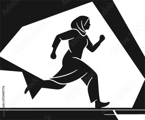 silhouette of a Muslim woman running 