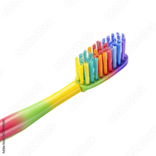 Close-up of a rainbow-colored toothbrush head