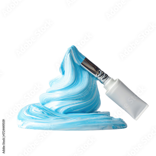 Whipped light blue and white modeling clay with a paintbrush and container