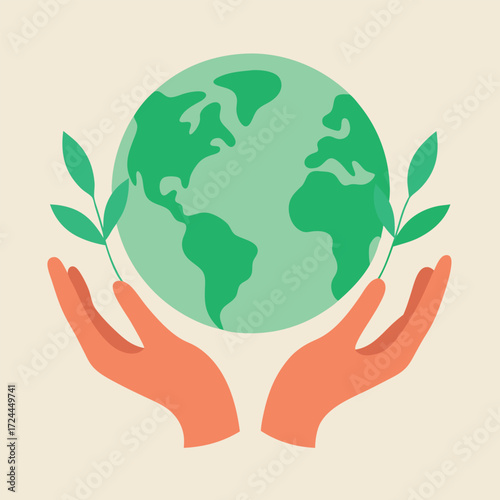 Hands Holding Planet Earth with Green Leaves globe