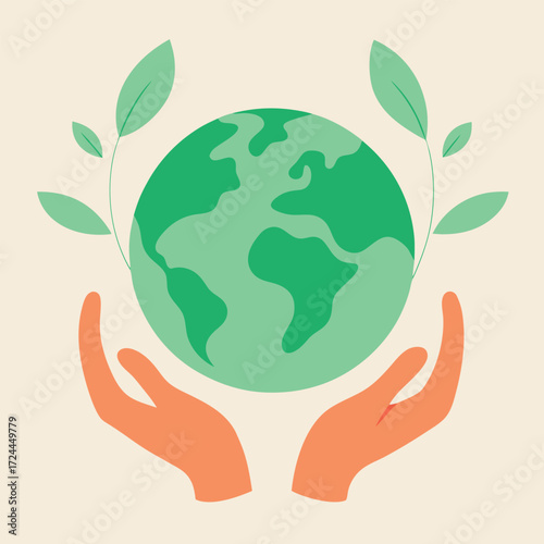 Hands Holding Planet Earth with Green Leaves globe