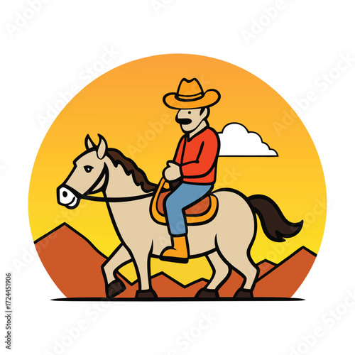 A lone cowboy rides into the sunset, his silhouette outlined by glowing skies, evoking freedom, rugged spirit, and the timeless beauty of the Wild West.
