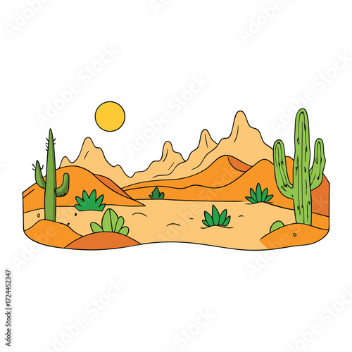 A vast Mexico hot sand desert with golden dunes and striking orange mountains glowing under the sun, creating a dramatic and breathtaking natural landscape.
