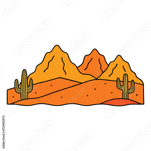 A vast Mexico hot sand desert with golden dunes and striking orange mountains glowing under the sun, creating a dramatic and breathtaking natural landscape.
