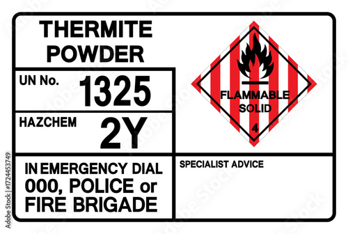 Thermite Powder UN 1325 Symbol Sign, Vector Illustration, Isolate On White Background, Label.EPS10