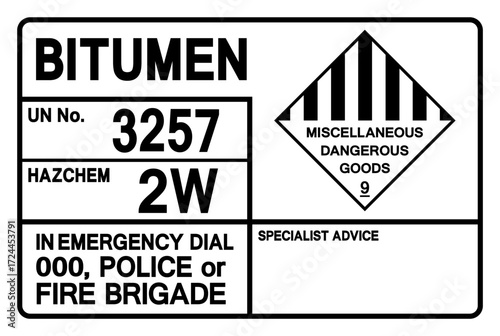 Bitumen UN 3257 Symbol Sign, Vector Illustration, Isolate On White Background, Label.EPS10
