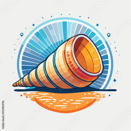 Pixel Art Seashell on Beach at Sunset