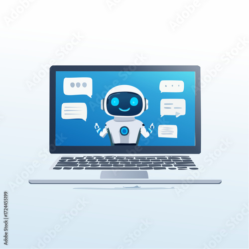 Friendly Robot Chatbot on Laptop Screen