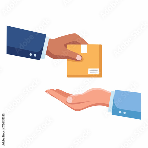 Handoff of Small Cardboard Box: Business Transaction Illustration
