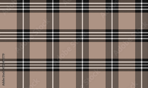 Seamless plaid pattern in cream, black, and white. Simple yet stylish, it's perfect for designing clothes, skirts, and pants for a classic, contemporary look.