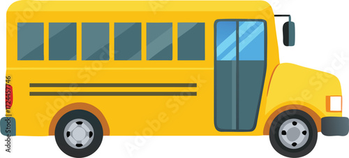 Simple vector illustration of a school bus, prominently displayed on a white background, emphasizing its shape and color.