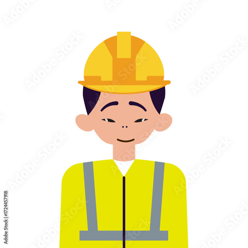 Asian male engineer wearing hardhat and safety reflective jacket	