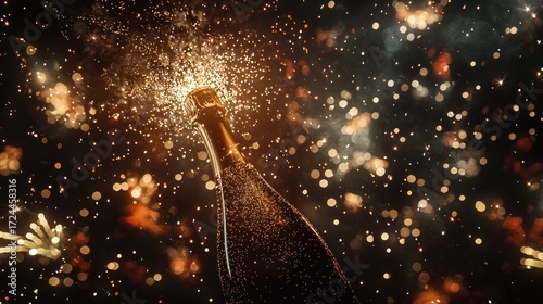 Champagne bottle opening with fireworks
