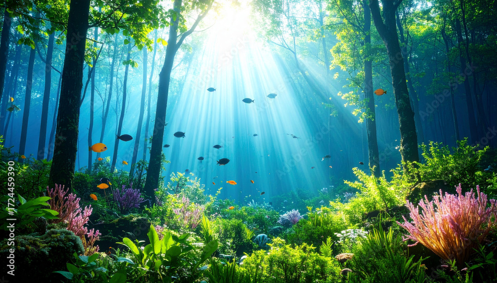 Obraz premium Coral Reef Underwater Ecosystem. Nature Concept. Generated Image