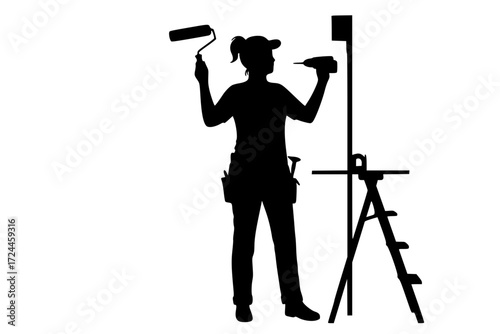 DIY Home Improvement Silhouette Vector. Person Painting, Drilling, or Measuring. Empowerment, Creativity, and Satisfaction of Do-It-Yourself Projects. Home Renovation.