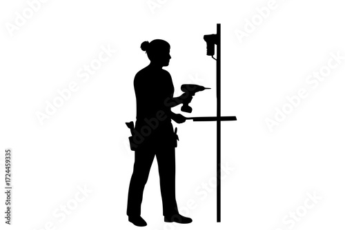 DIY Home Improvement Silhouette Vector. Person Painting, Drilling, or Measuring. Empowerment, Creativity, and Satisfaction of Do-It-Yourself Projects. Home Renovation.