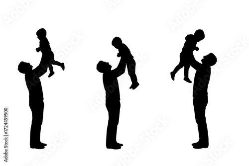 Heart warming Father and Child Silhouette Vectors. Set of Bonding Moments: Father Lifting Child, Holding Hands, Reading Together. Love, Connection, and Family Theme.