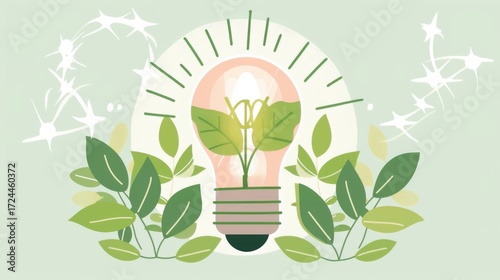 Eco-Innovation & Light Concepts: Green Energy Lightbulbs, Nature-Inspired Leaf Icons & Vector Illustrations