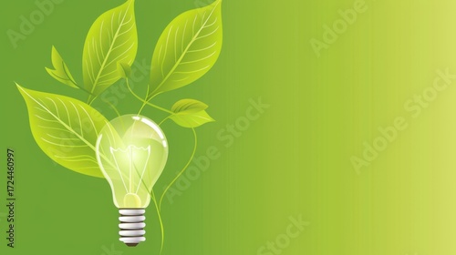 Eco-Innovation & Light Concepts: Green Energy Lightbulbs, Nature-Inspired Leaf Icons & Vector Illustrations