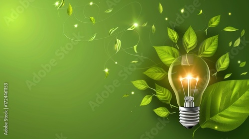 Eco-Innovation & Light Concepts: Green Energy Lightbulbs, Nature-Inspired Leaf Icons & Vector Illustrations