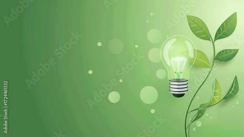 Eco-Innovation & Light Concepts: Green Energy Lightbulbs, Nature-Inspired Leaf Icons & Vector Illustrations