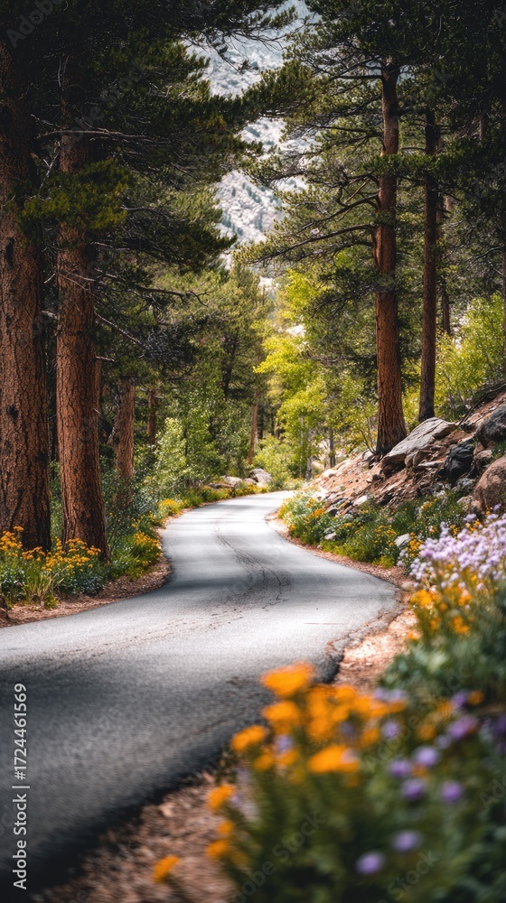 Naklejka premium Forest road winding through lush landscape