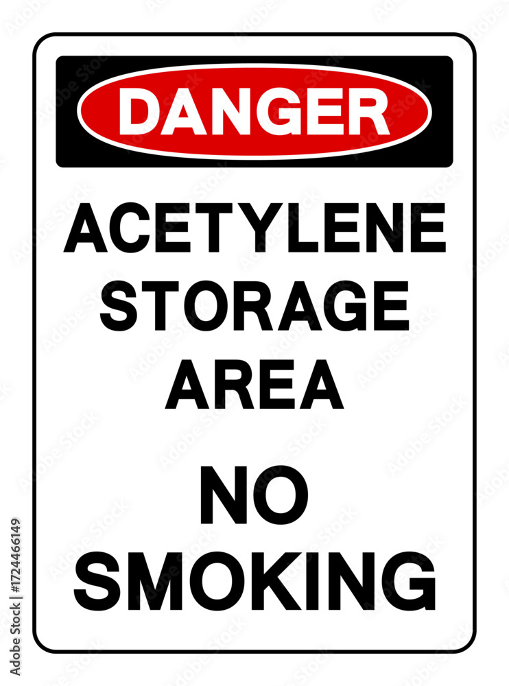 Fototapeta premium Danger Acetylene Storage Area No Smoking Symbol Sign ,Vector Illustration, Isolate On White Background Label.EPS10