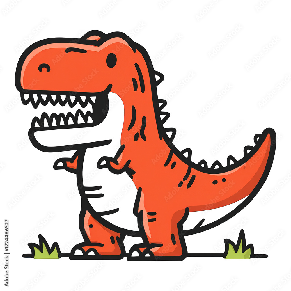 Fototapeta premium Cartoon Tyrannosaurus Rex illustration. Orange dinosaur standing and smiling with sharp teeth