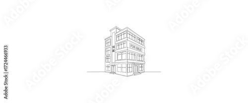 Architectural Drawing of a Commercial Building for Sale with Modern Design and Clean Lines Against a White Background Suitable for Real Estate and Business Projects
