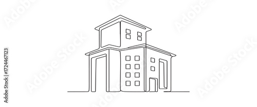 Minimalist Line Art Depicting a Modern Office Building Architectural Design with Clean and Simple Lines for Corporate Identity and Real Estate Development Promotion