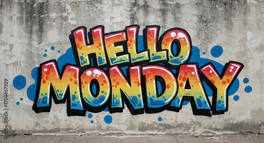 Fototapeta premium Graffiti style hello monday text on wall