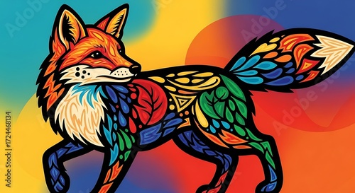 Colorful Fox Illustration.