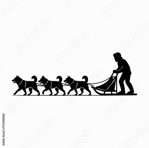 Sled Dogs with Musher Silhouette – Arctic Dog Sledding Vector Art