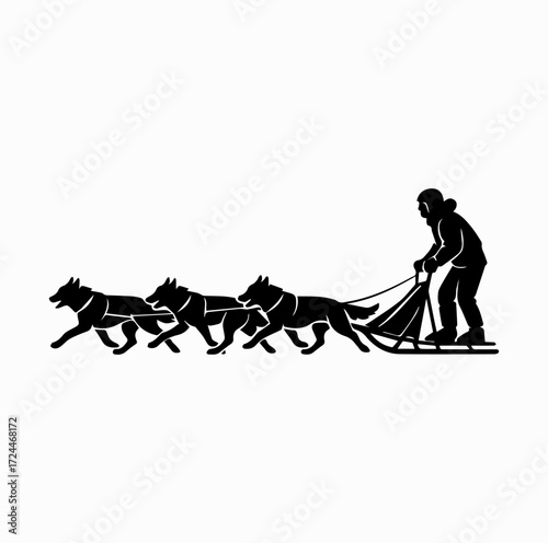 Sled Dogs with Musher Silhouette – Arctic Dog Sledding Vector Art