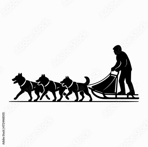 Sled Dogs with Musher Silhouette – Arctic Dog Sledding Vector Art