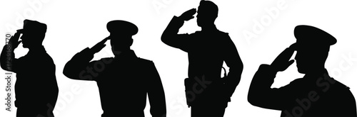 Military salute silhouettes, soldiers saluting, army officers, respect gesture, defense forces, honor illustration, security personnel, patriotic salute, military figures icons