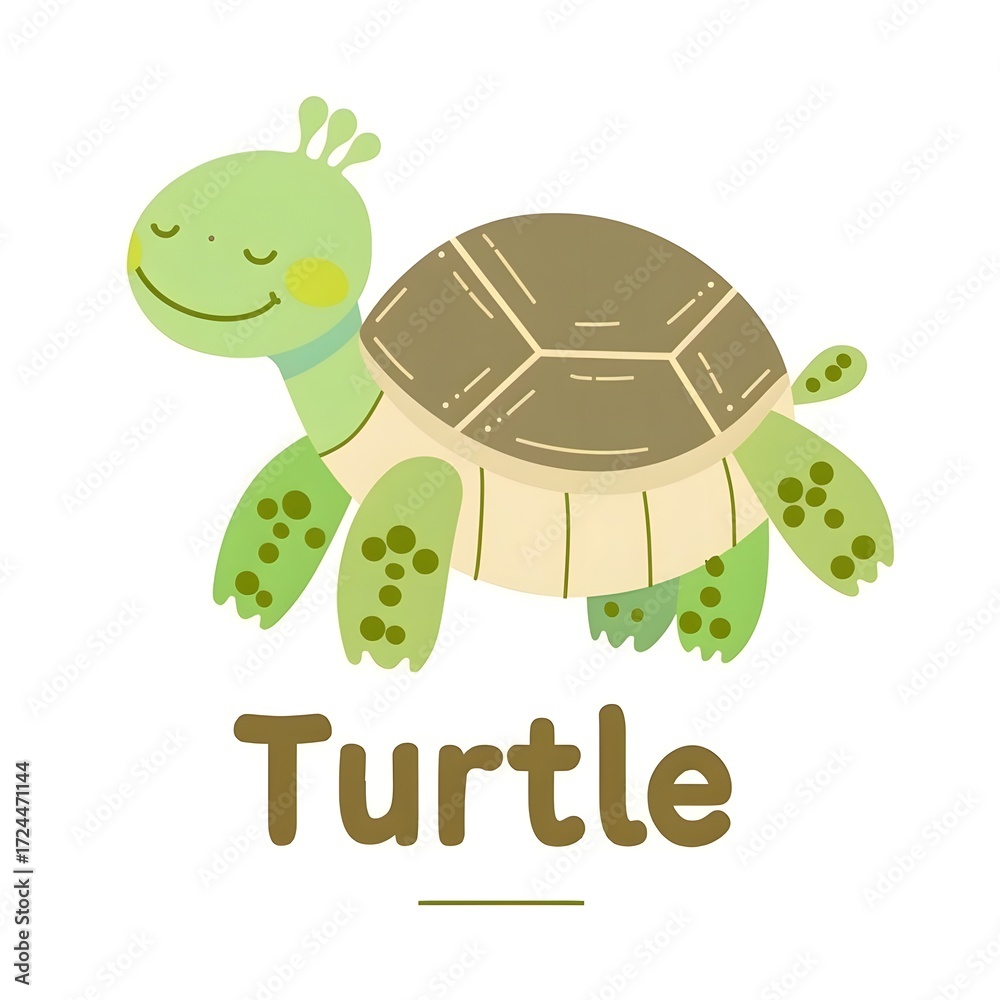 Obraz premium cute cartoon illustration of a smiling turtle, simple flat style with bold outlines