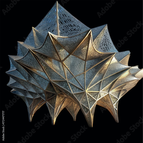 Geometric Marvel: A stunning geometric structure, composed of intricate patterns and sharp angles, stands as a testament to modern architectural prowess. It evokes curiosity.