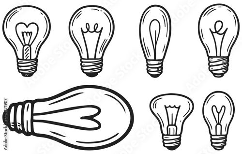 Light Bulb Doodle Collection with Different Ideas and Creativity Symbols Isolated on Transparent Background, Generative AI