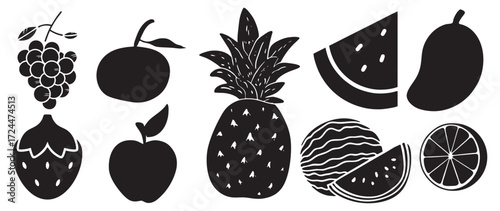 Vector Illustration of fruit in black white