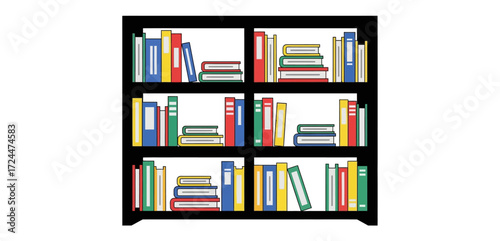 bookshelf full of colorful books representing knowledge literature and reading for educational content study guides and home library design