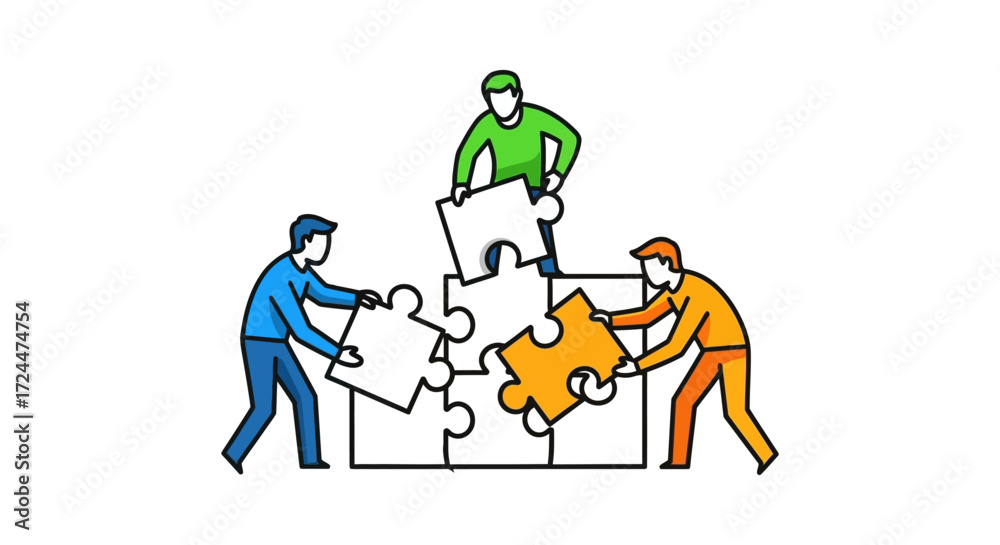 Fototapeta premium business collaboration puzzle solving team working together on building a successful strategy showcasing teamwork and common goal achievement for company growth.