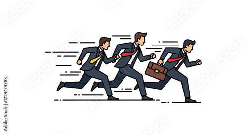 Business competition three businessmen running fast illustrating rivalry ambition and career race in the corporate world perfect for business blogs.