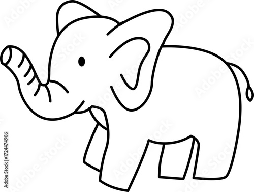 Elephant Cartoon Illustration. Simple Outline Elephant Coloring Page